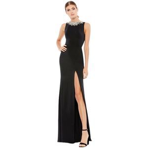 IEENA MAC DUGGAL Sleeveless Rhinestone Beaded Collar Column Gown Black Size 8.